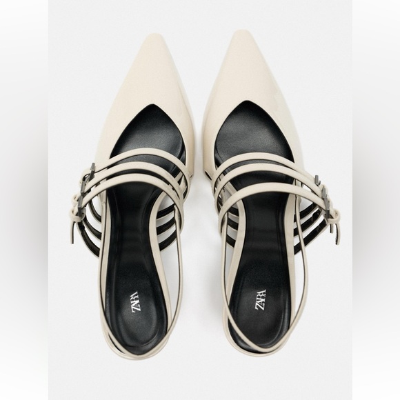 ZARA SLINGBACK STRAPPY FAUX LEATHER KITTEN HEELS - Picture 7 of 12